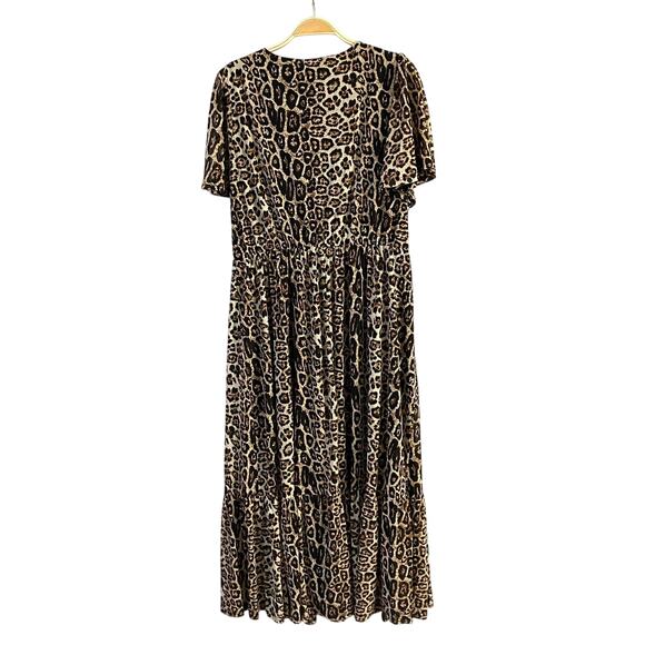 Siren Lily‎ Leopard Print Maxi Tiered Dress Women Size XL Brown Boho Lagenlook - Picture 2 of 12